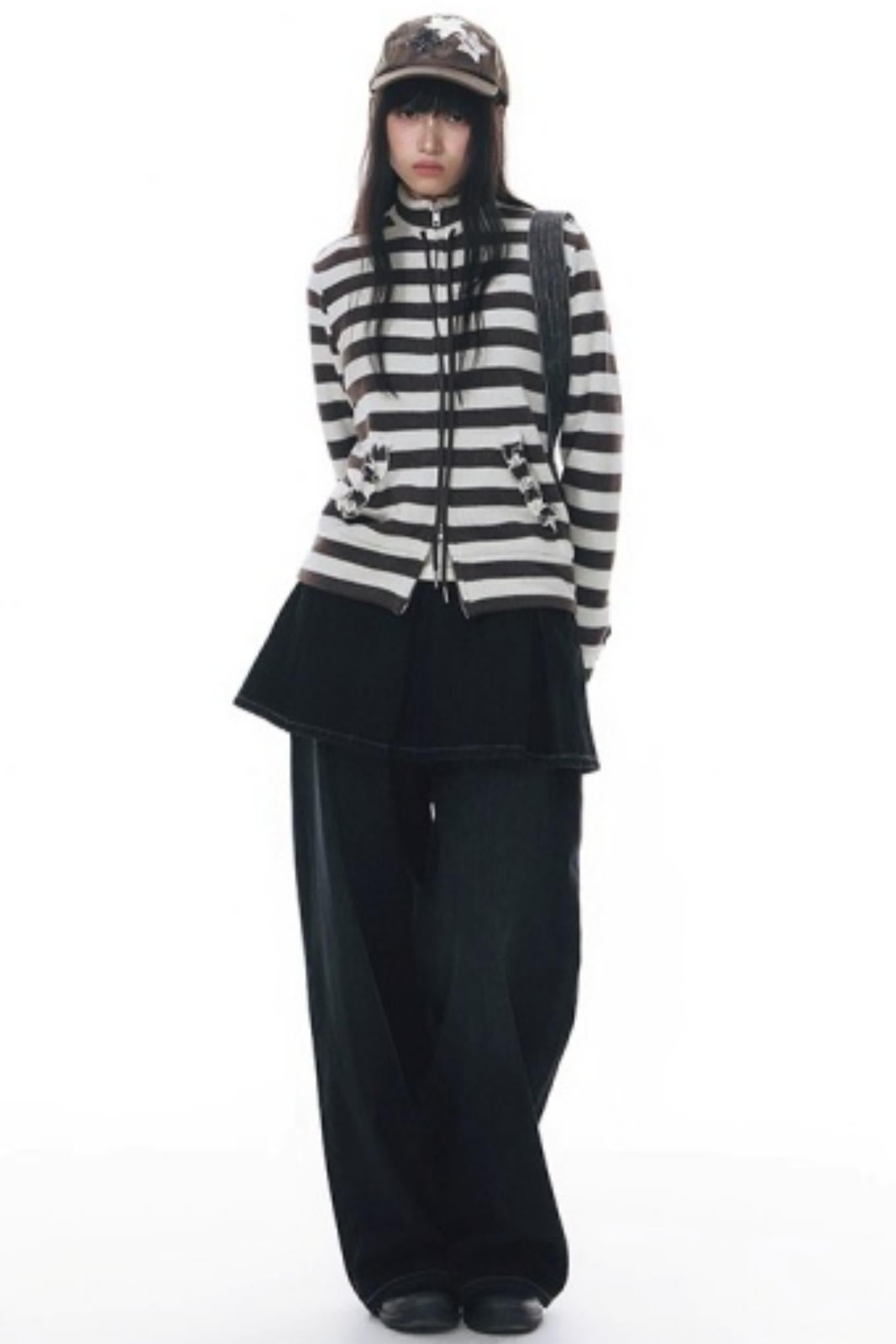 Fake Two-Piece Pleated Skirt Jeans