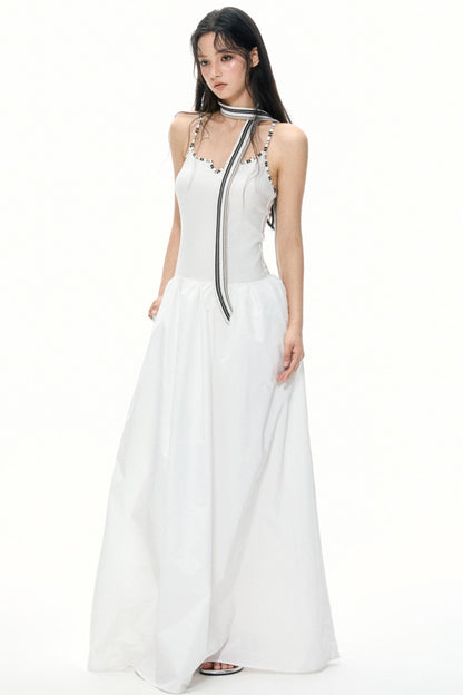 Summer White Halter Maxi Dress