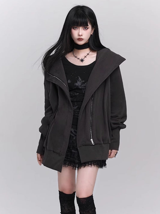 Loose Gray Hooded Coat 