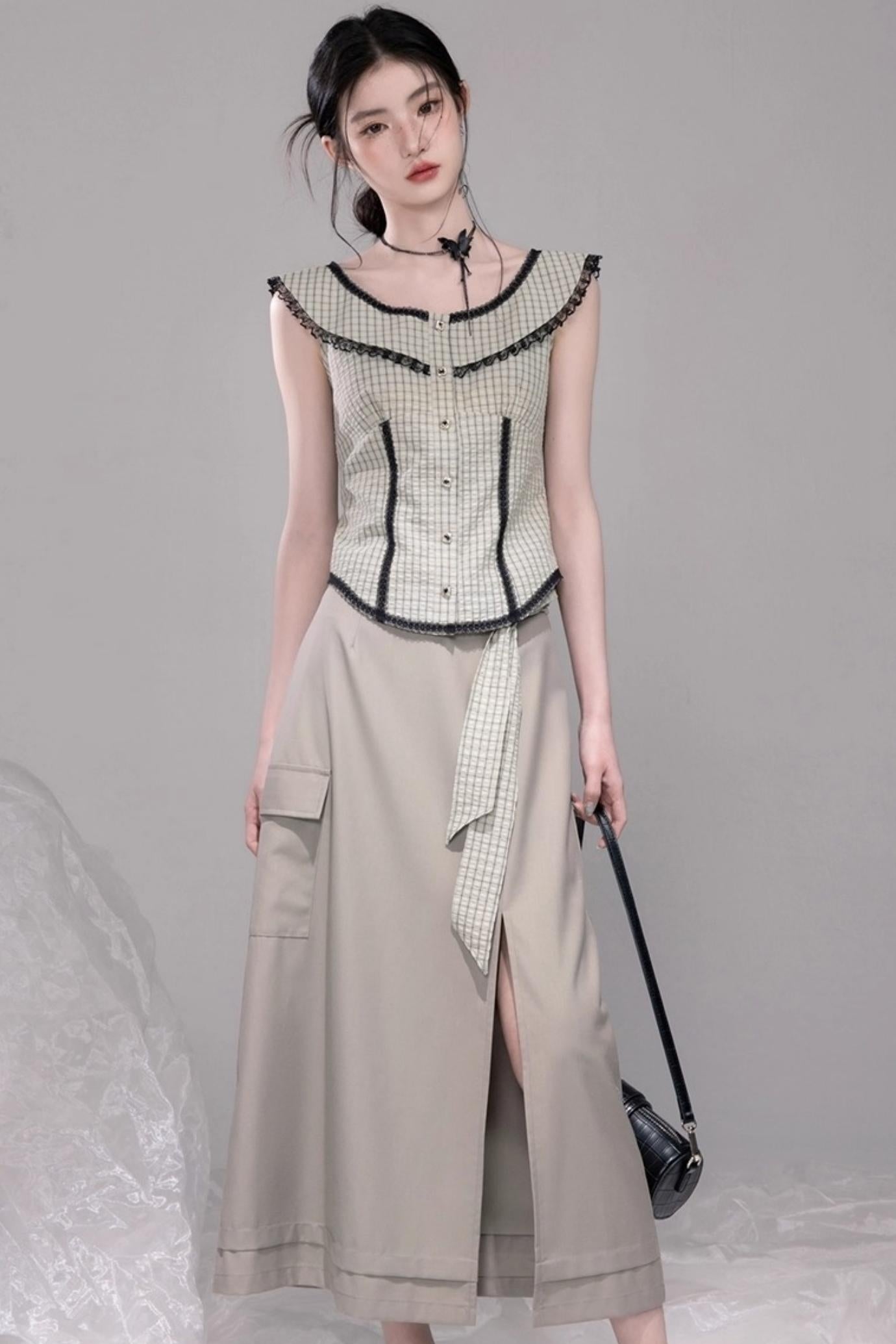 City Light Grey Slit Skirt