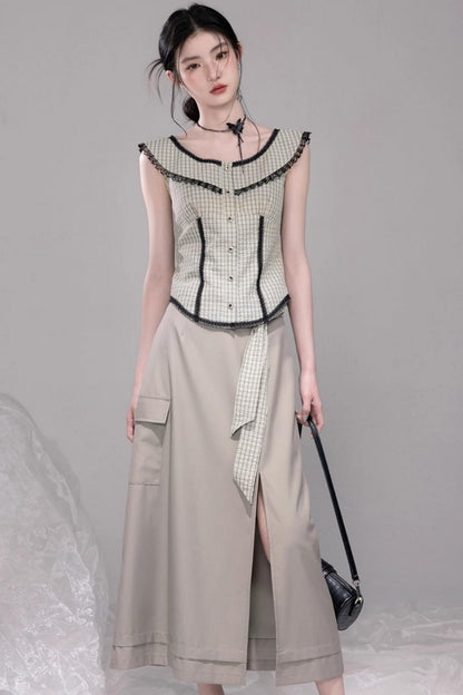 City Light Grey Slit Skirt