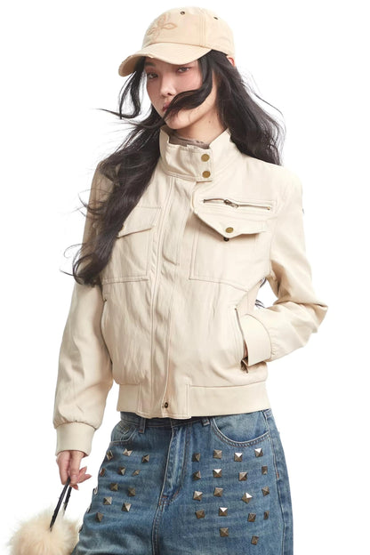 Apricot Leather Autumn Jacket