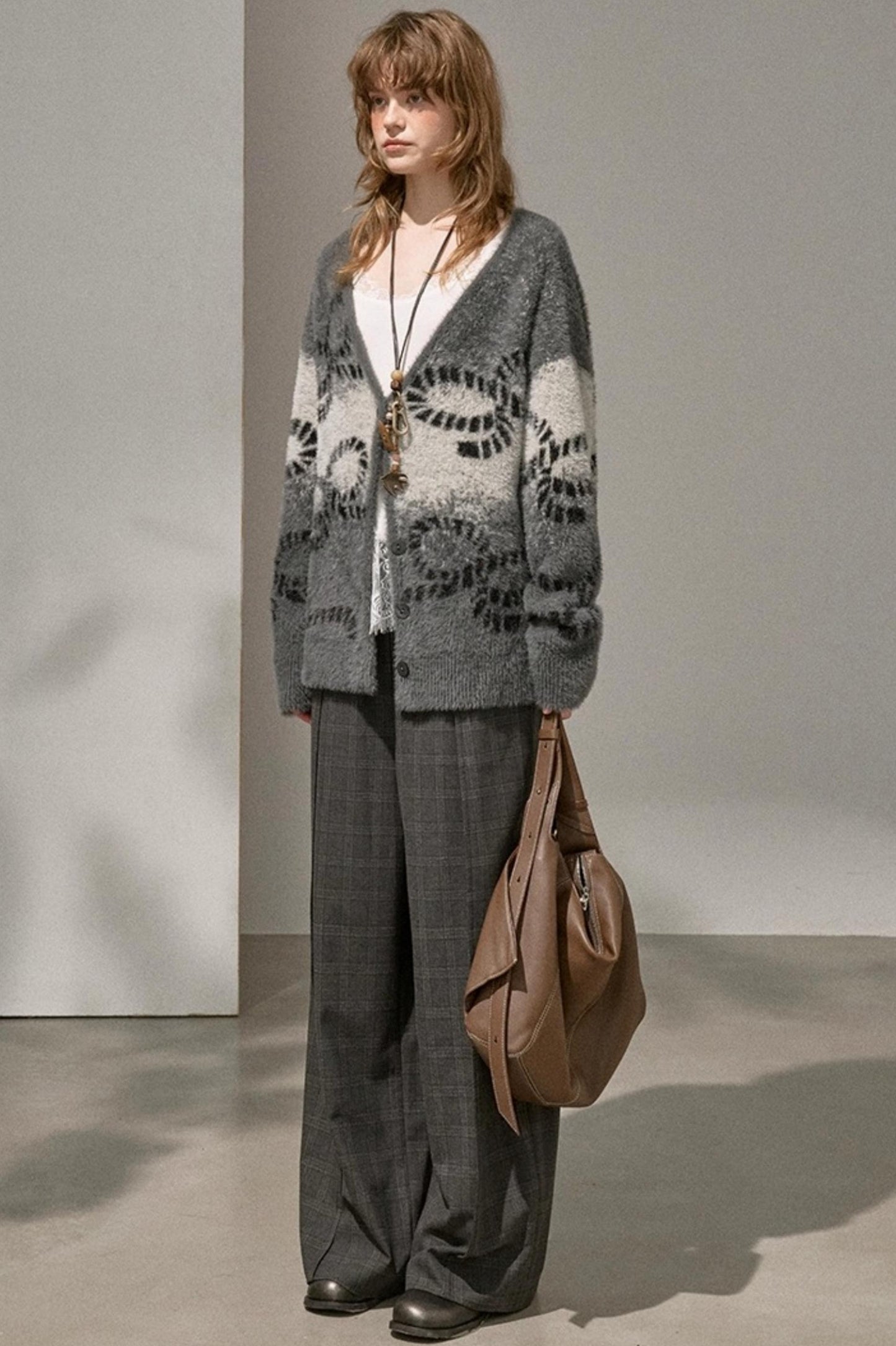 Bow Gradient V-Neck Knitted Cardigan