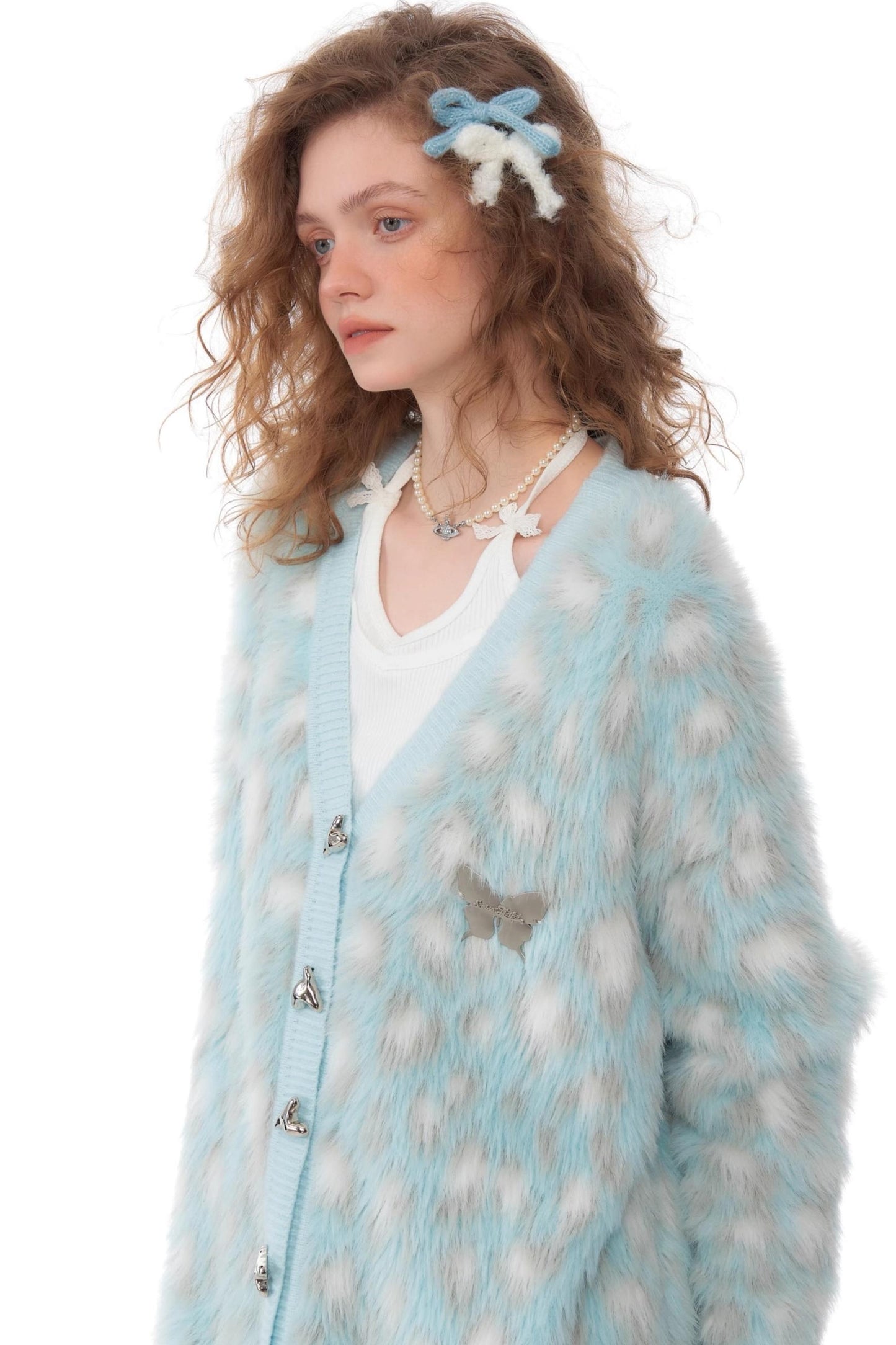 Retro Blue Leopard Print Cardigan