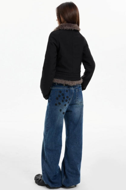 Plush Collar Slim Zippered Jacket