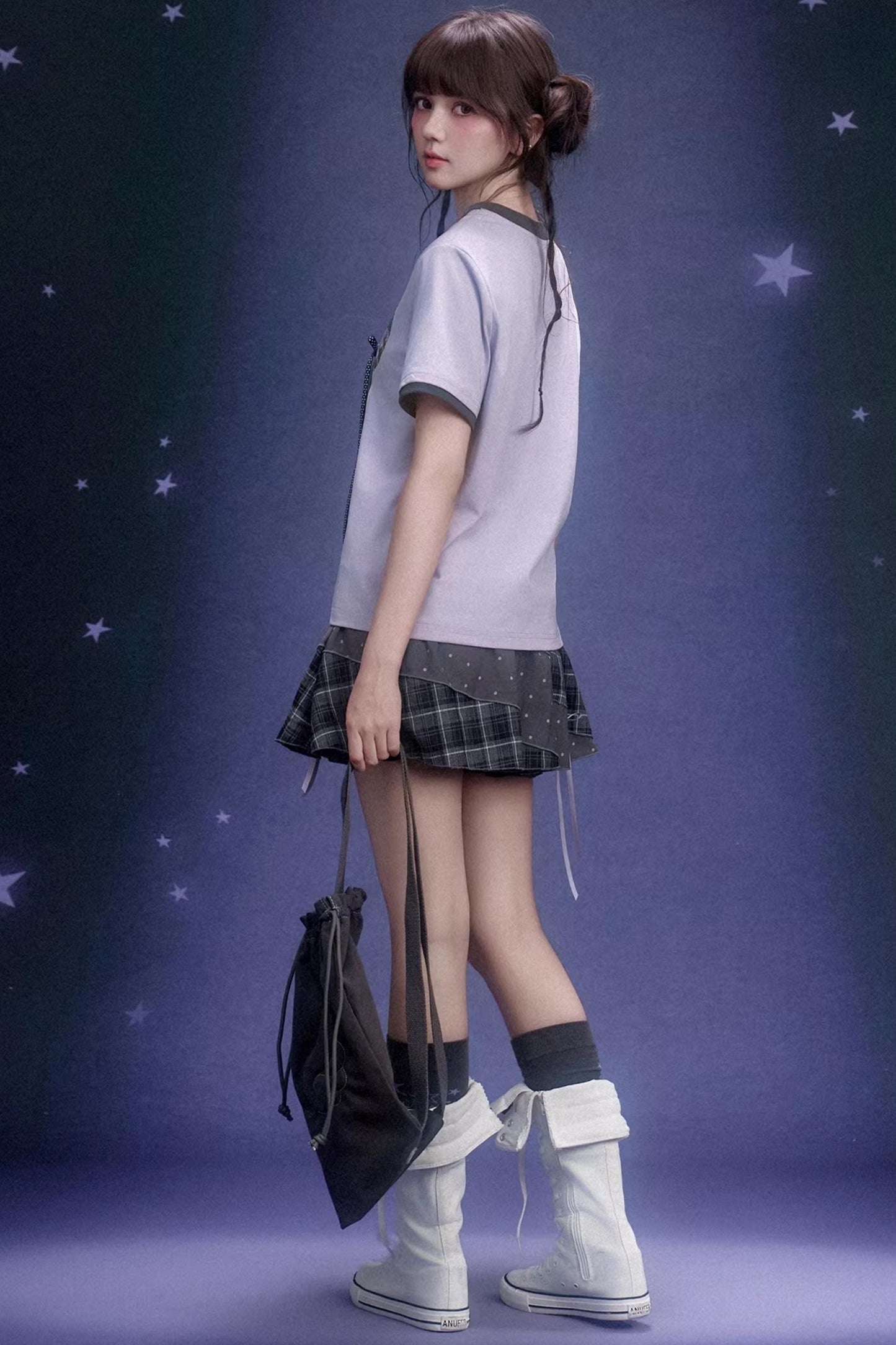 Gray Plaid Pumpkin Pants Skirt