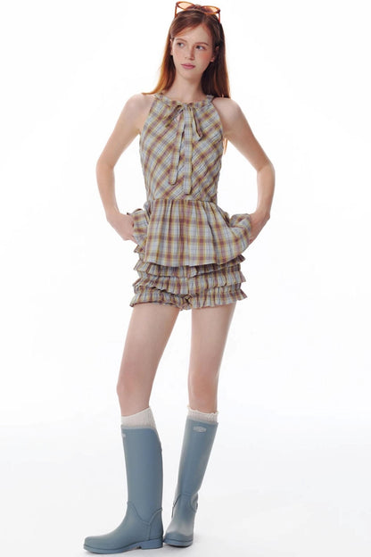 Salt Orange Plaid Ruffle Shorts