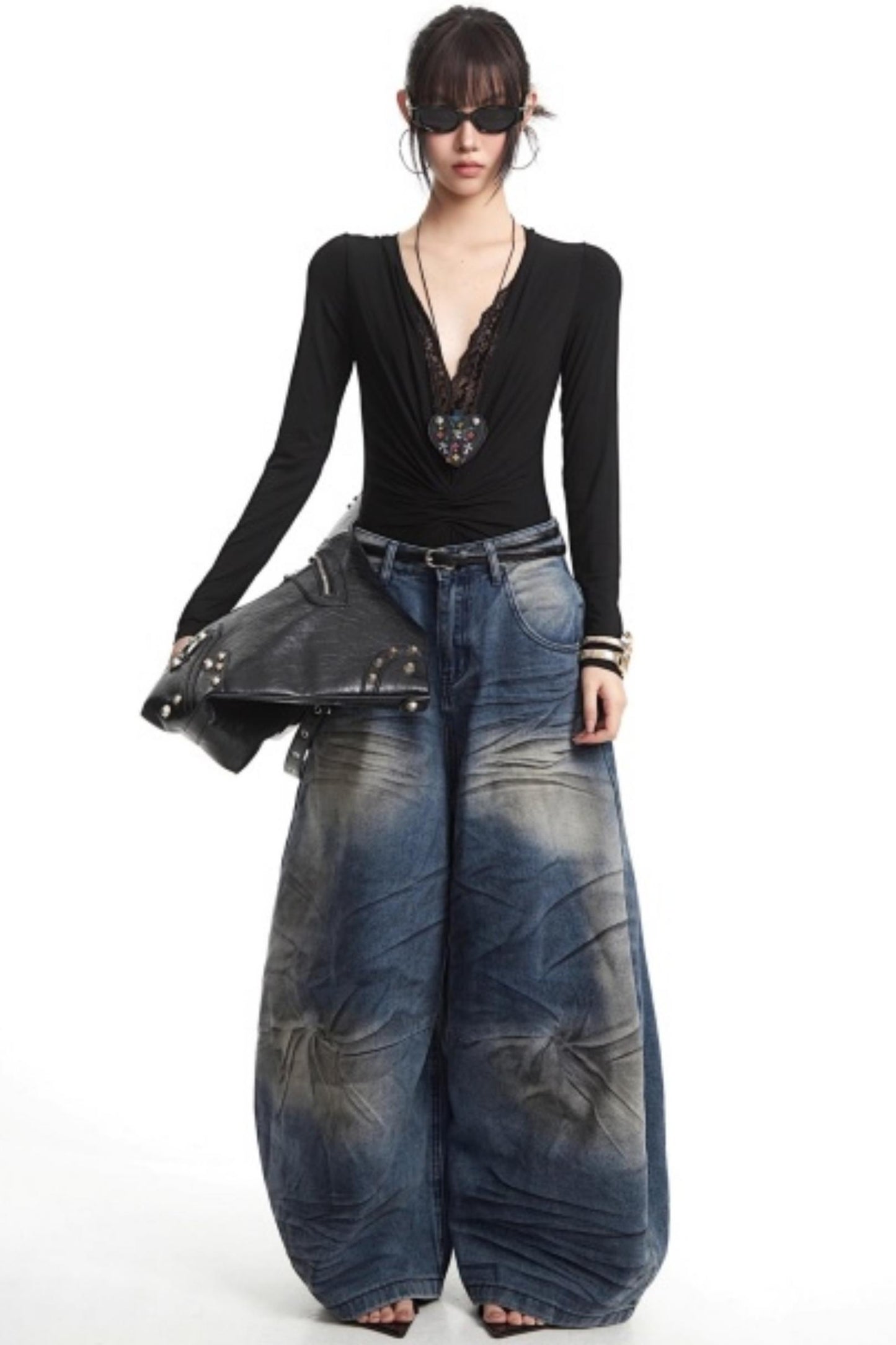 Lace Splicing V-Neck Top