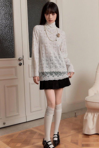 [10 31new] fragile shop white moonlight encounter knitted lace autumn and winter underwear base layer top