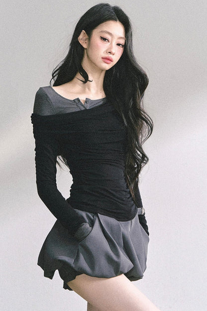 Korean Off-The-Shoulder Black Top