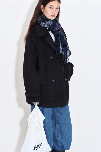 Minimalist Double-Breasted Woolen Coat