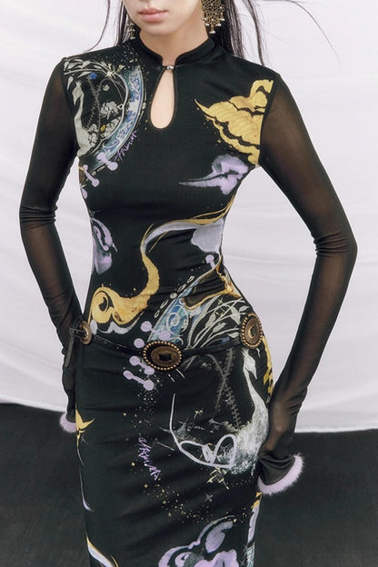 Hand-Painted Cheongsam Fishtail Dress