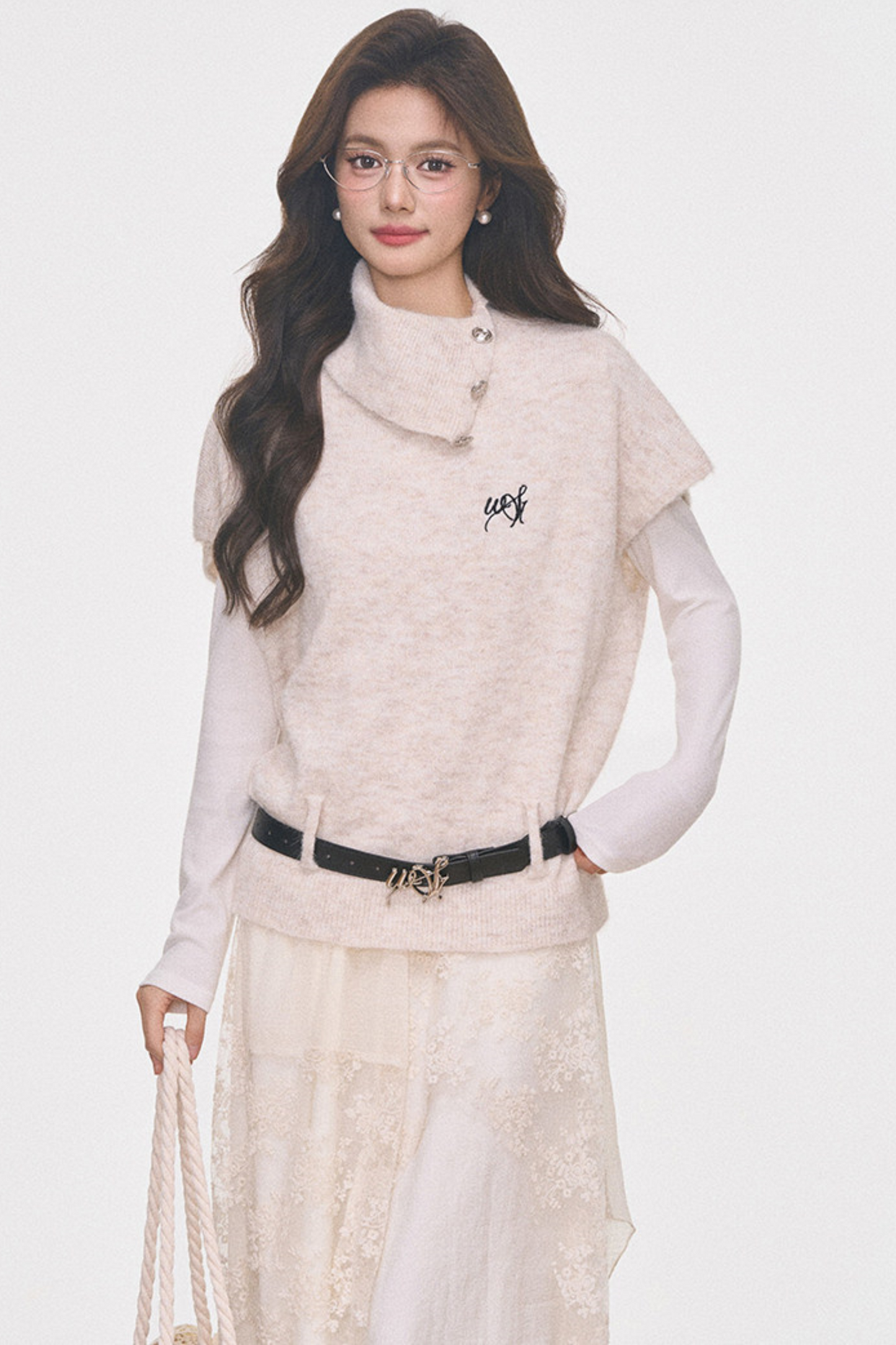 실버 버튼 플러터 스웨터 탑 셋업