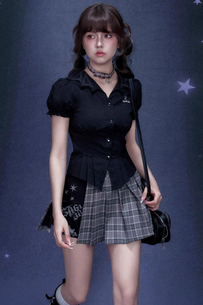 Plaid Graffiti Pleated Skirt Matching Set
