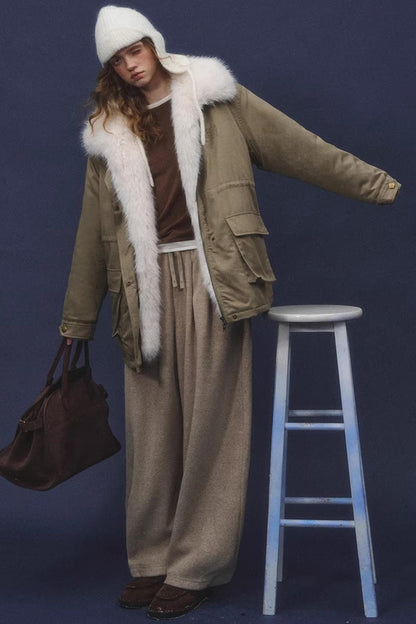 Velvet-Feel Curved-Leg Pants