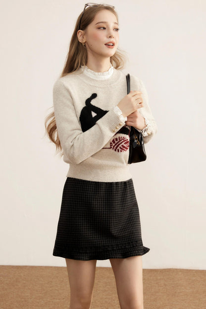 Round Neck Cat Pattern Top