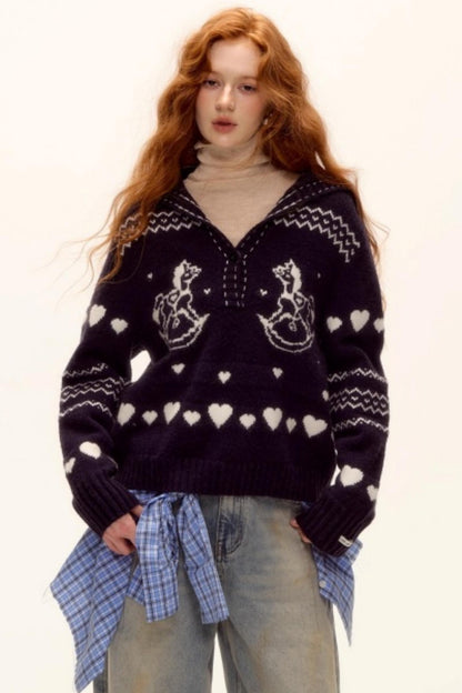 Retro Jacquard Knit Sweater