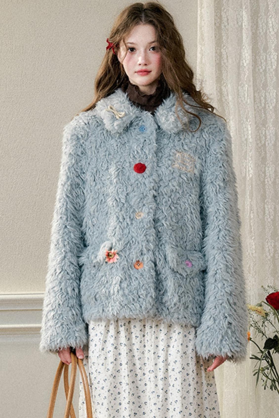 Gray Blue Furry Hug Coat