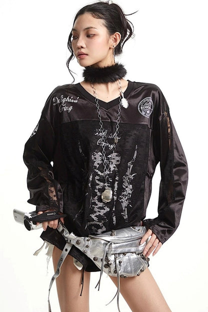 T-shirt noir en dentelle