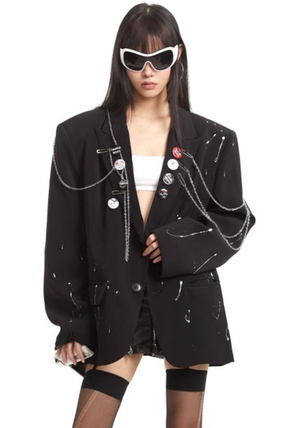 Gothic Print Chain Jacket