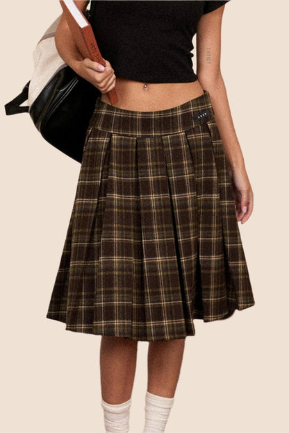 EZEK AMERICAN RETRO WOOLEN PLAID CASUAL WIDE-LEG PANTS WOMEN'S AUTUMN AND WINTER NEW HIGH-WAISTED SKIRT MOP PANTS TIDE