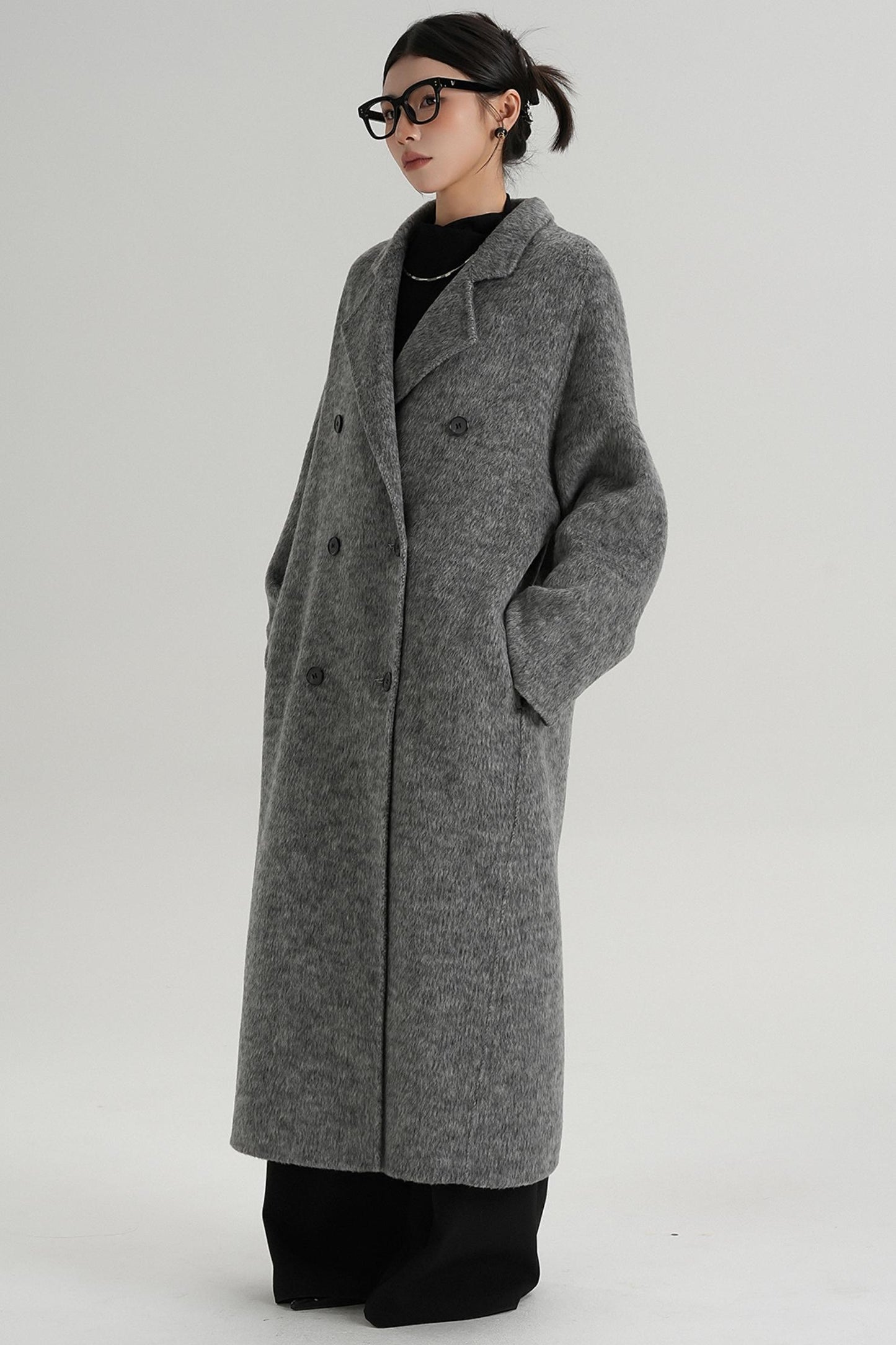 With Suit Collar Long Woolen Coat