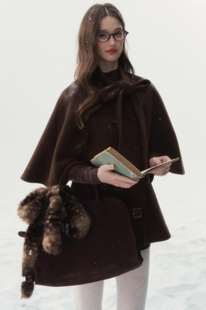 Cocoa Double-Breasted Cape Coat