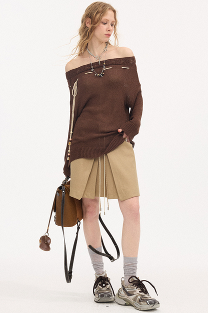 비대칭 오프숄더 니트 스웨터