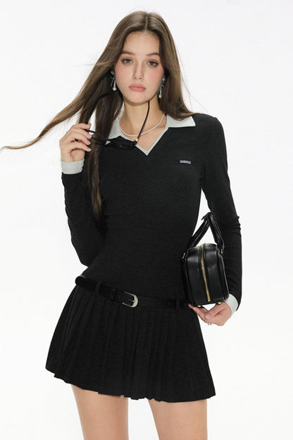 Pleated V-Neck Dress