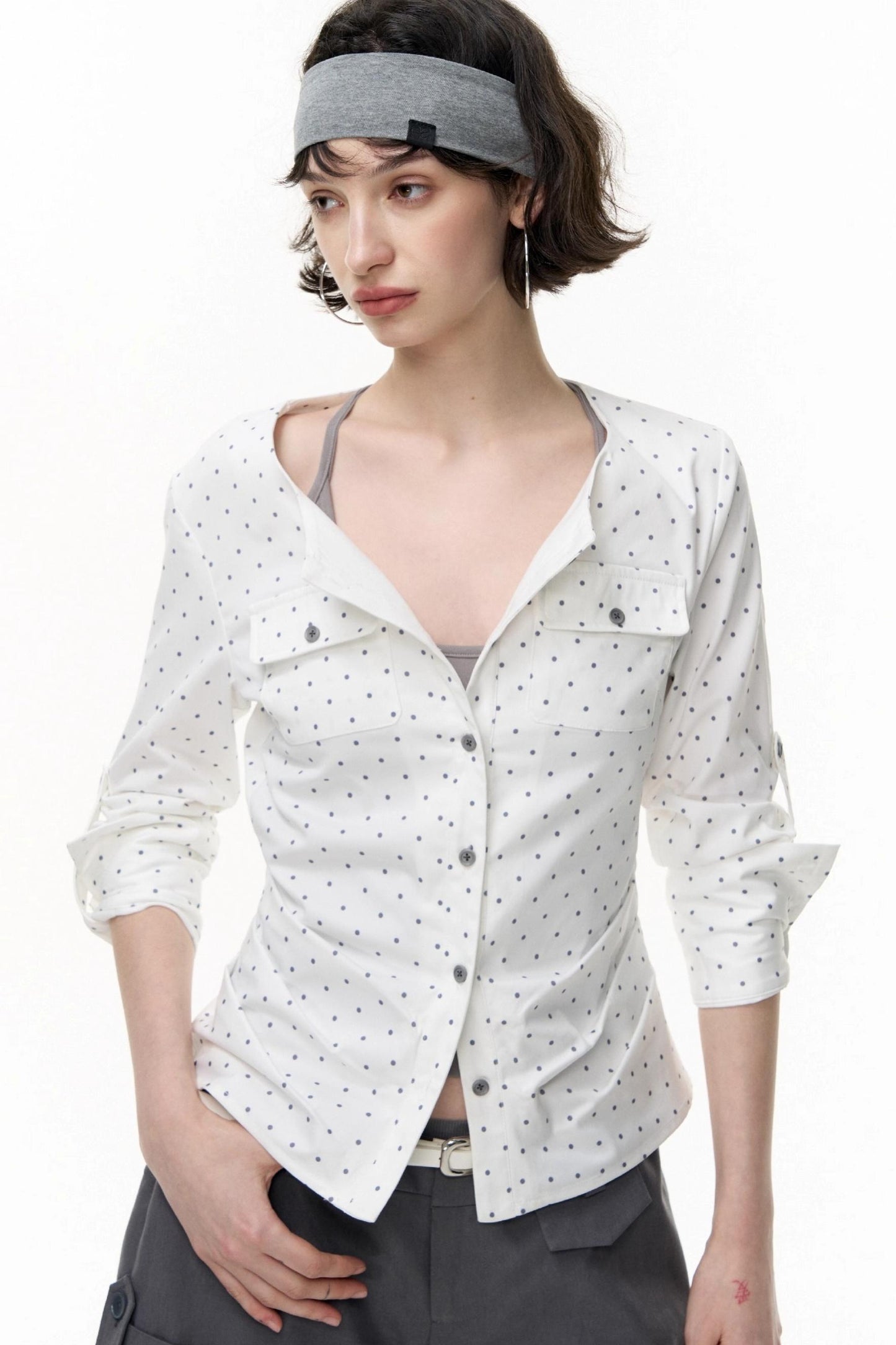 Slimming Retro Polka Dot Shirt
