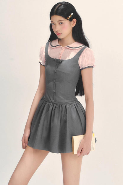 College Style Gray Pink Check Dress