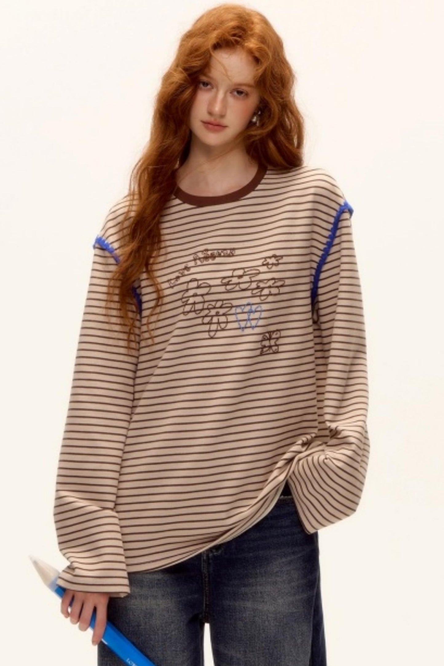 Striped Bead Embroidery Top