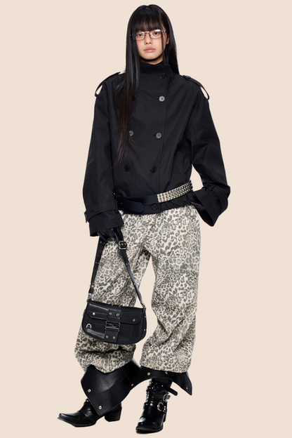 Leopard Print Retro Wide-Leg Jeans