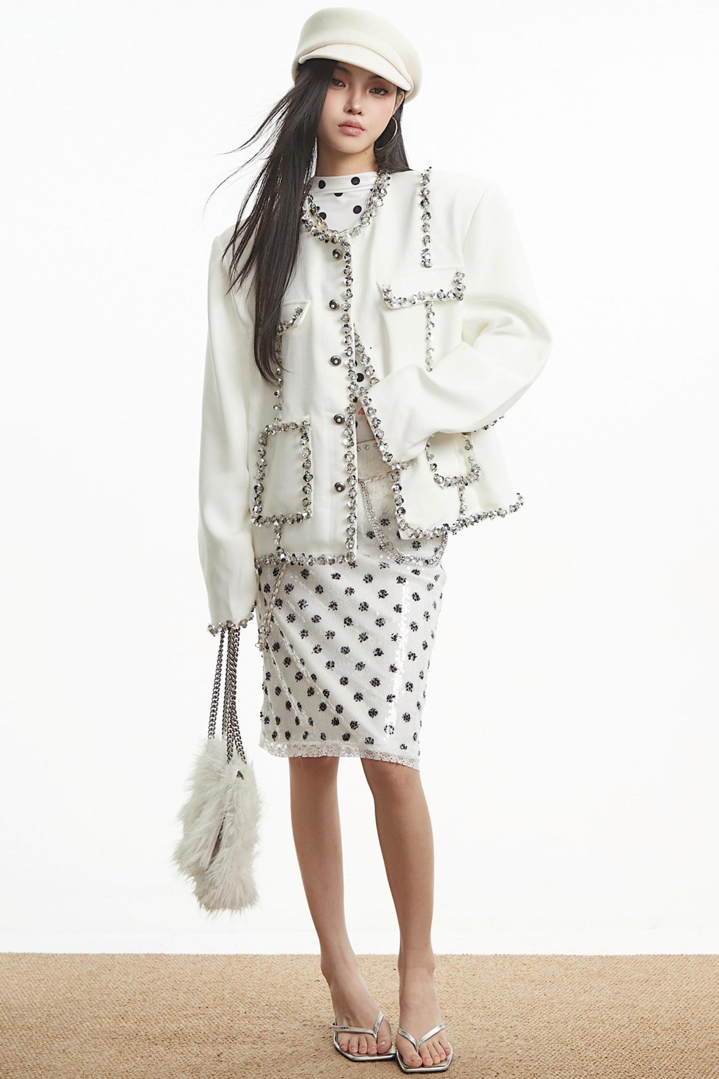 White Sequin Shoulder Jacket