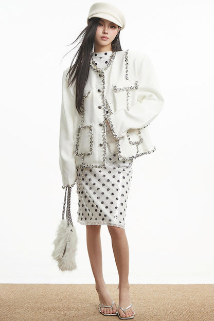 White Sequin Shoulder Jacket