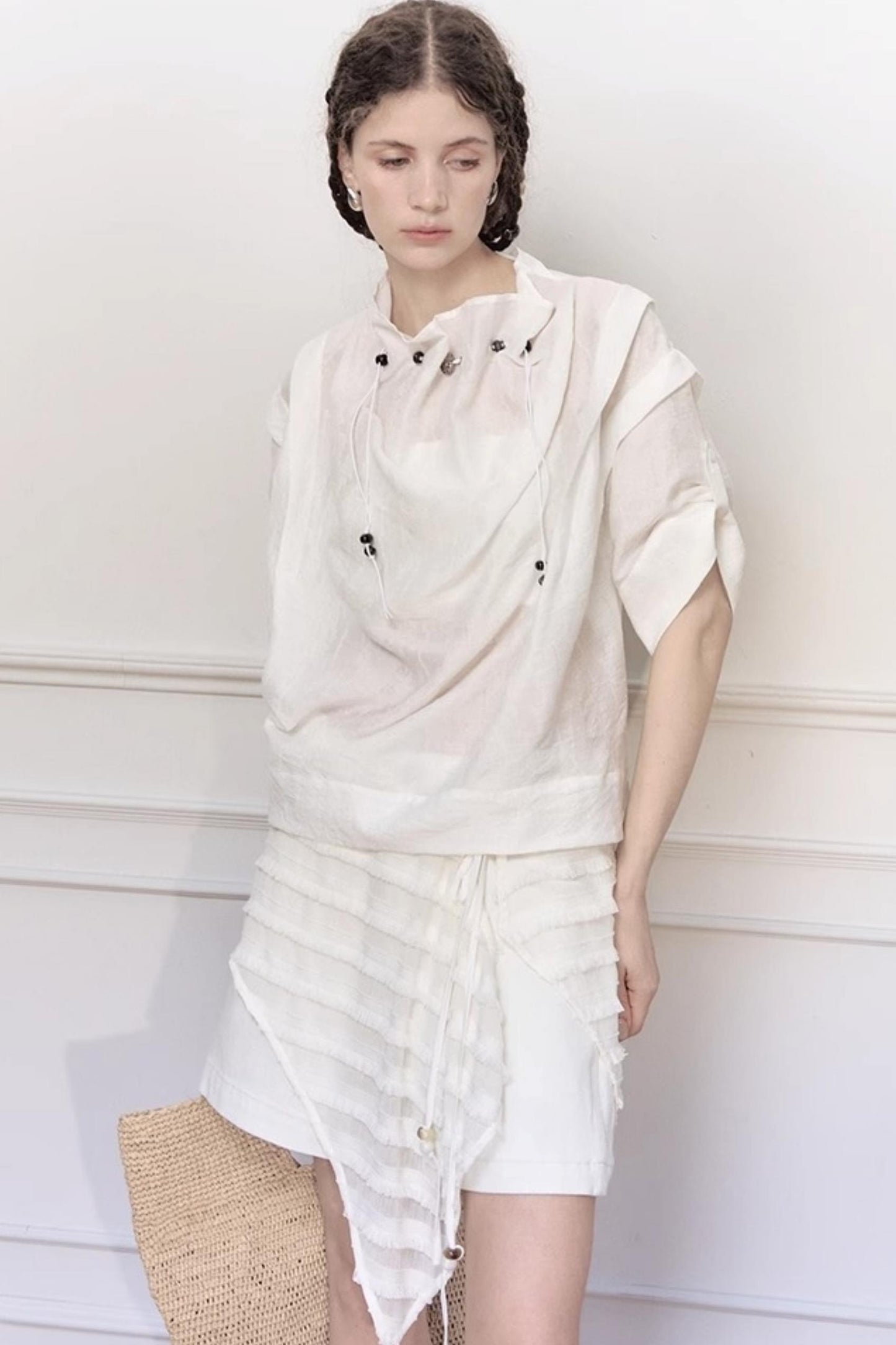 Bead-Embellished Wide-Leg Jeans