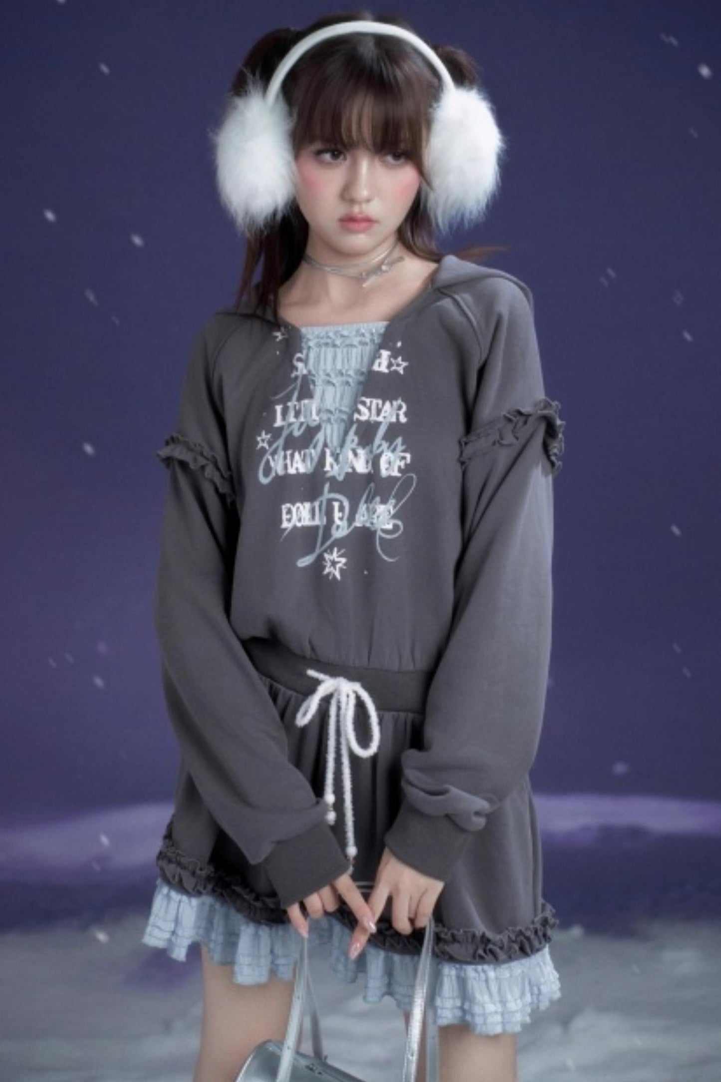 Gray-Blue Hooded Dress