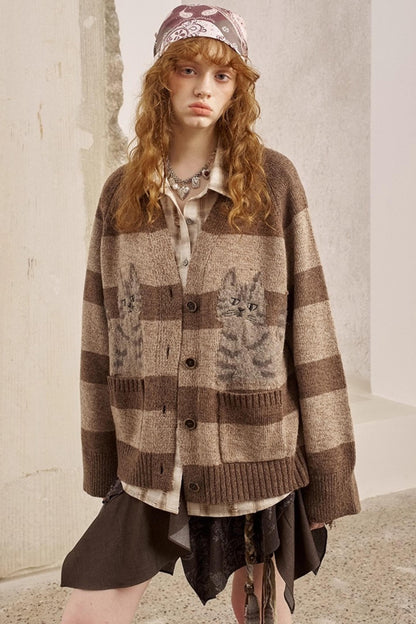 Symmetrical Striped Knitted Cardigan Jacket