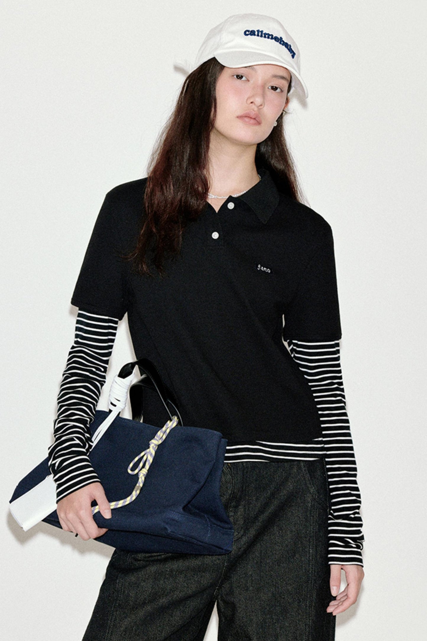 Retro Striped Polo Long-Sleeved Top