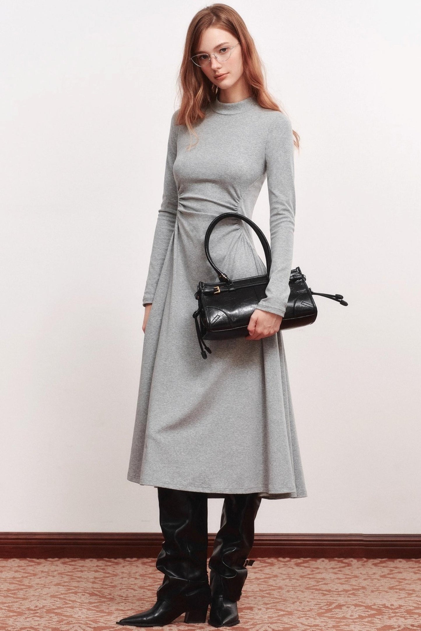 Shirred Slim Warm Long Dress