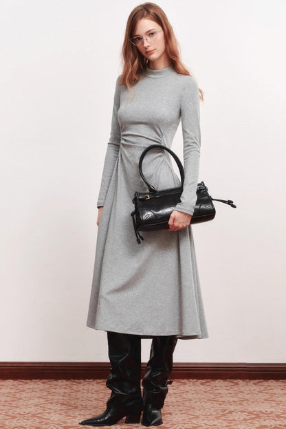 Shirred Slim Warm Long Dress