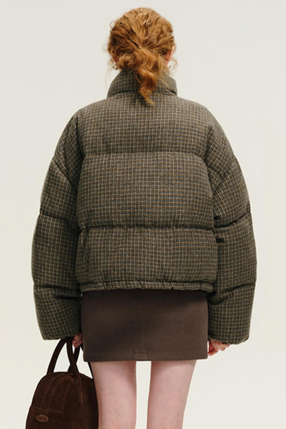 Vintage Check Cropped Down Jacket