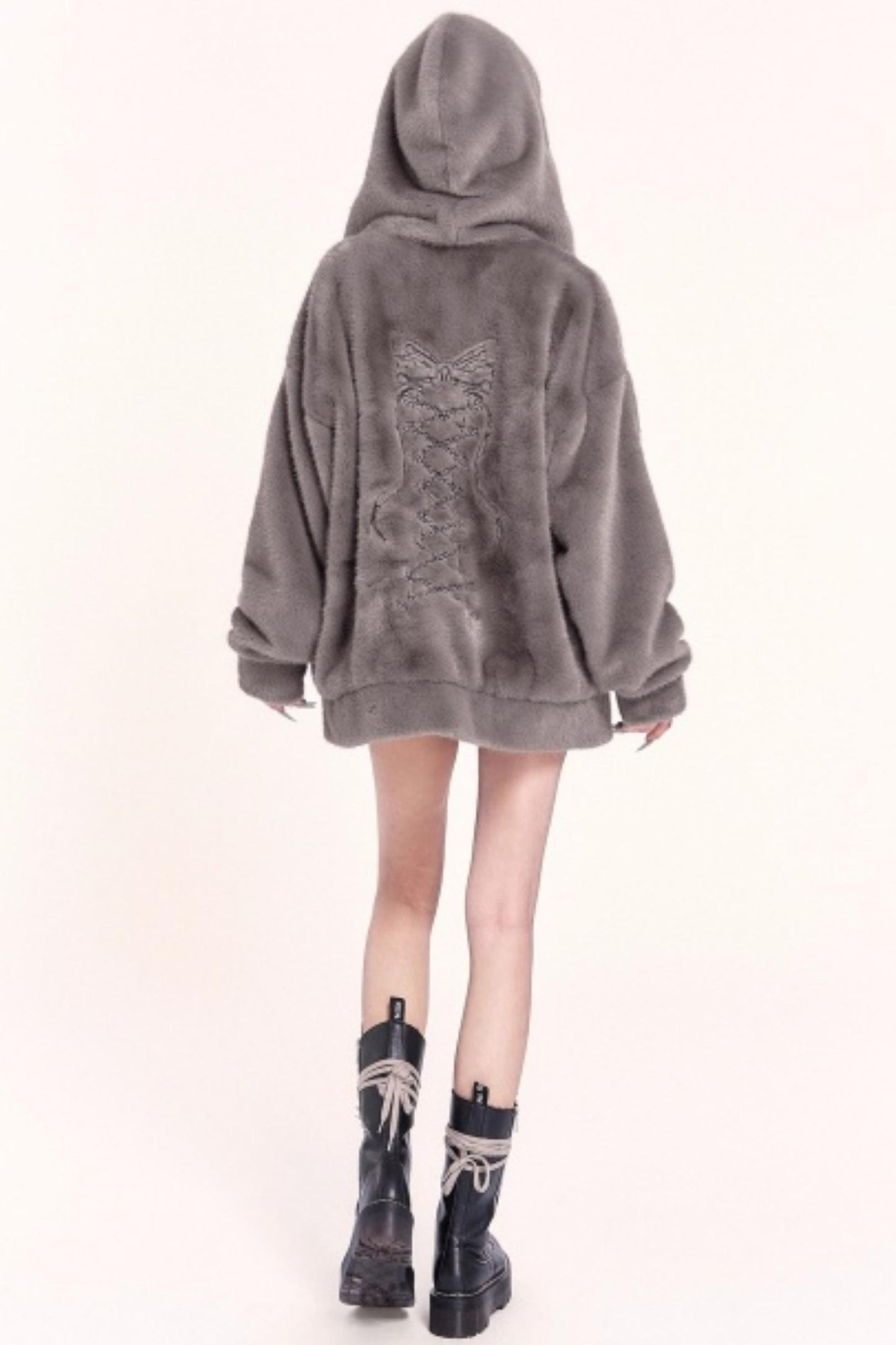 Plush Embroidered Hooded Jacket