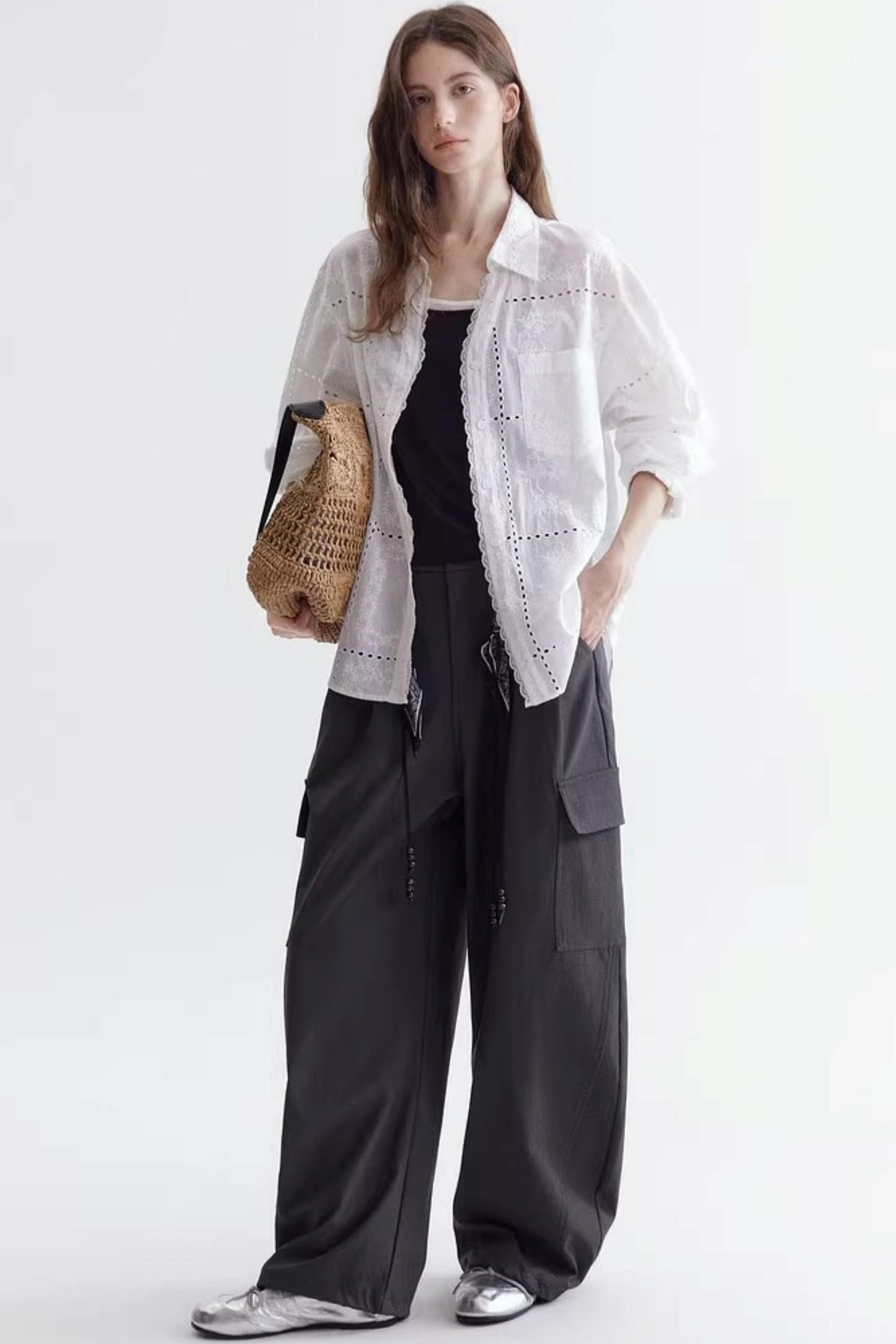 Hollow Embroidery Lace Shirt