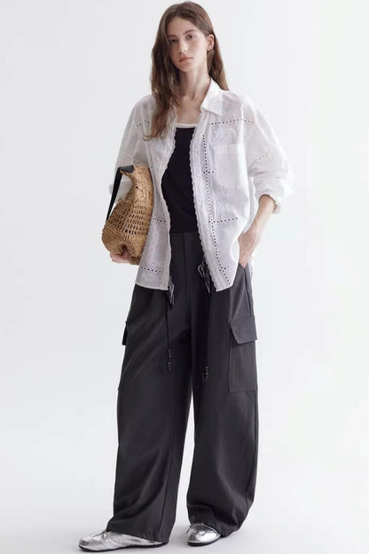 Hollow Embroidery Lace Shirt