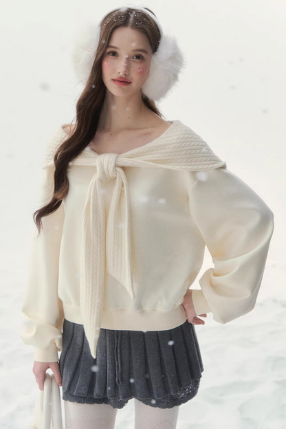 White Cotton Bow-Tie Sweatshirt