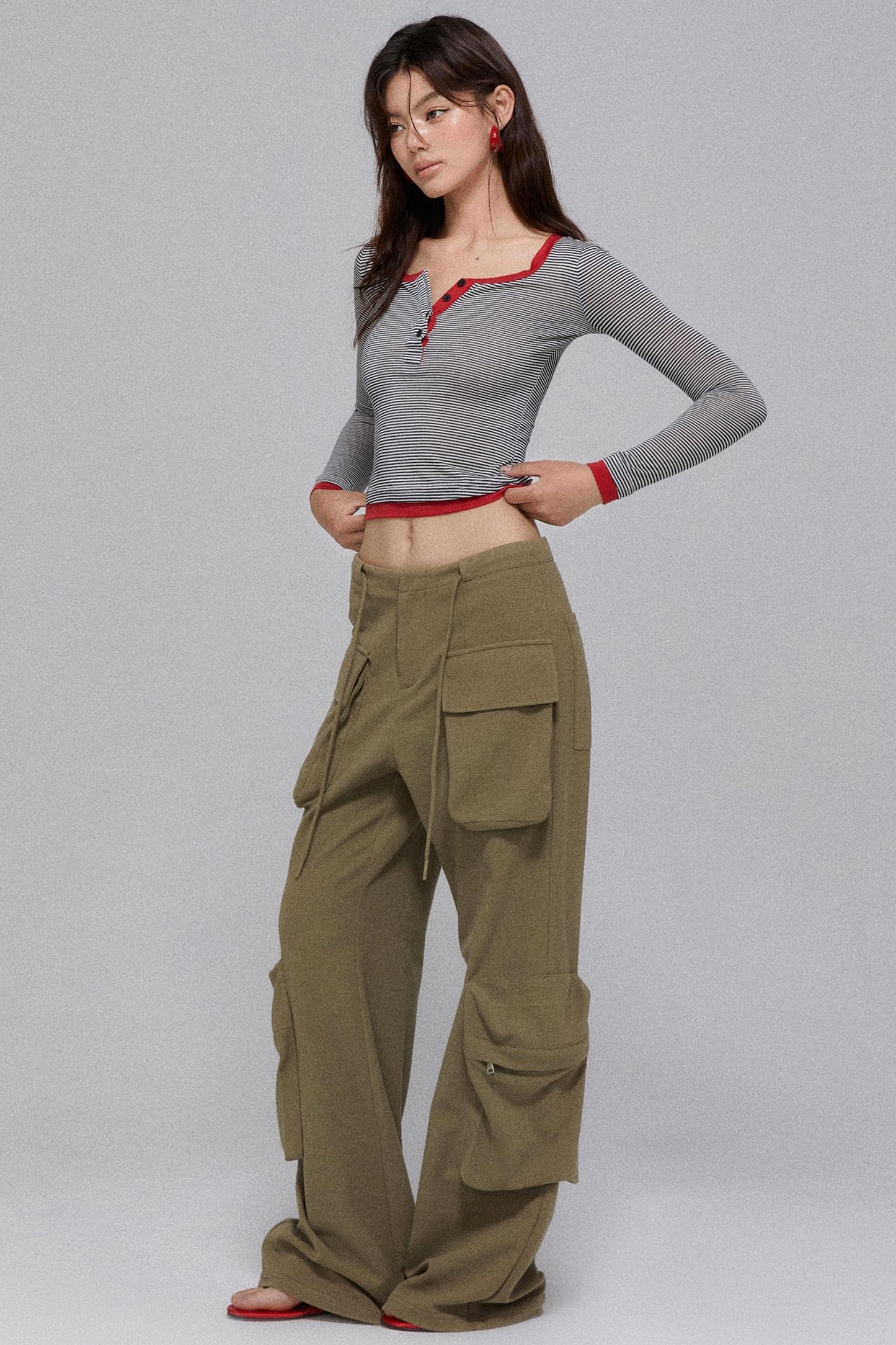 Cropped Stripe Henley Shirt