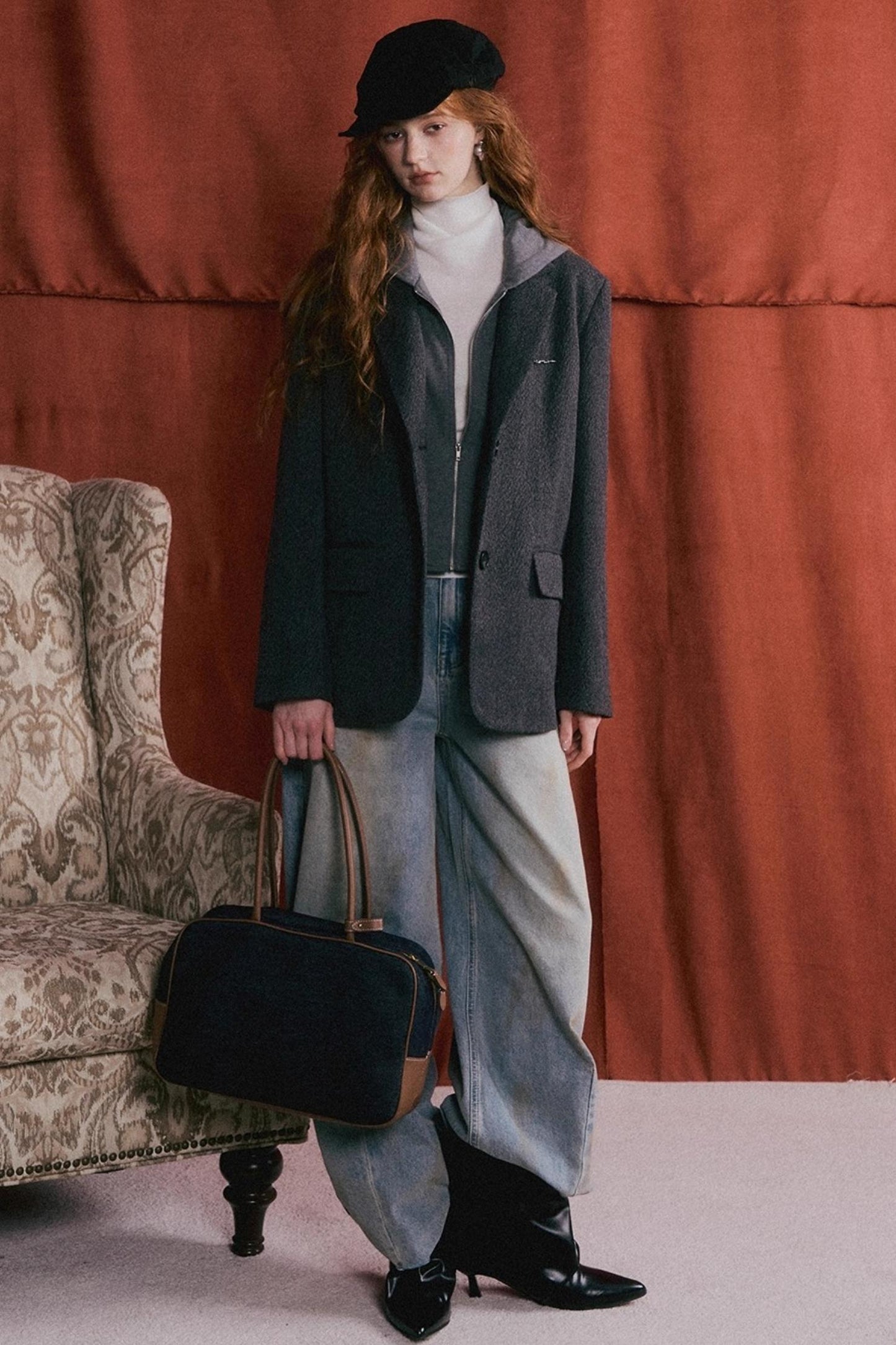 Gray Wool Hooded Blazer Jacket