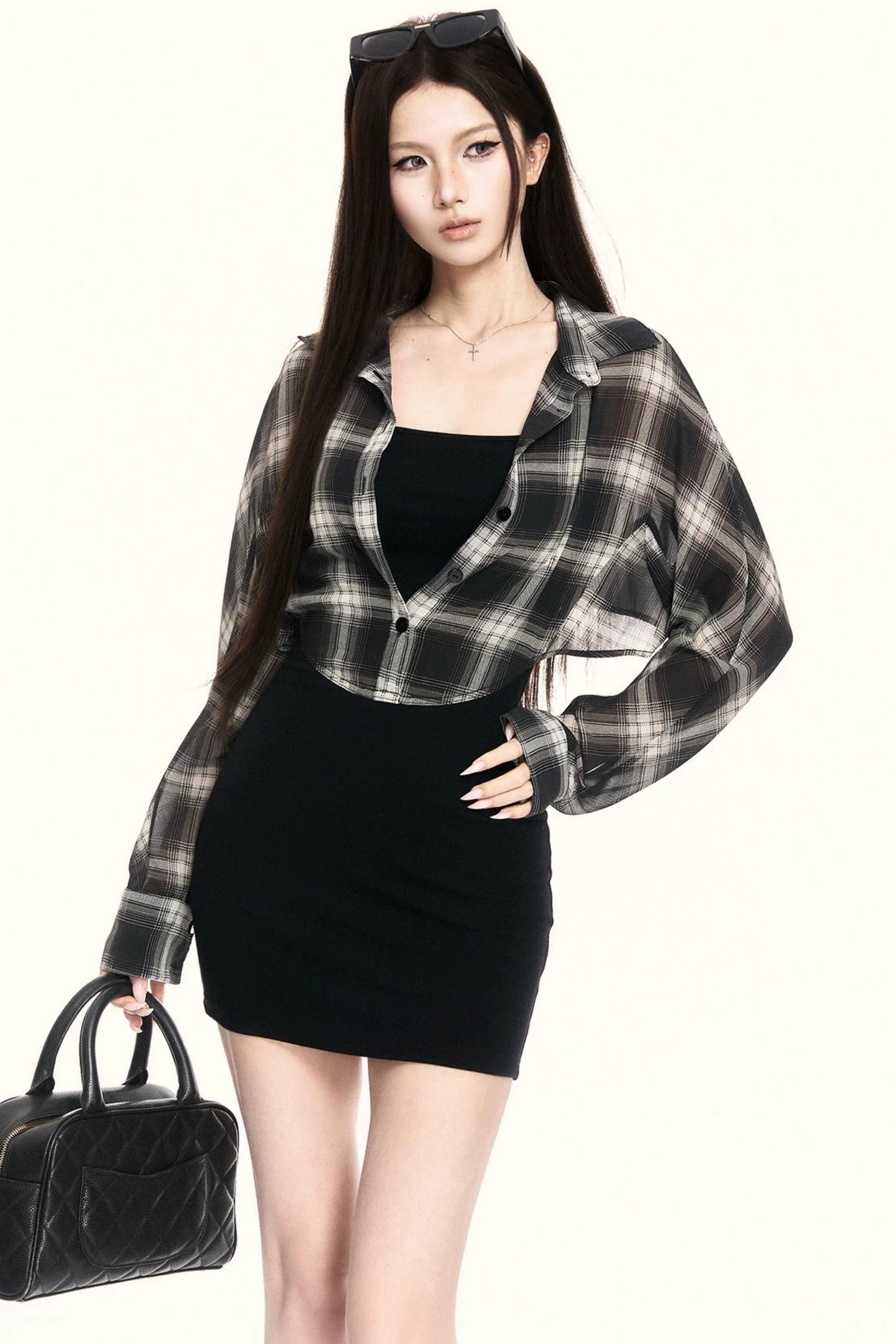 Plaid Shirt Knitted Camisole Dress