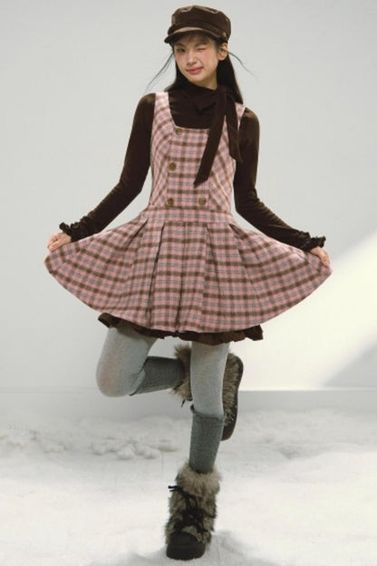 Plaid Retro Pleated Dress Set
